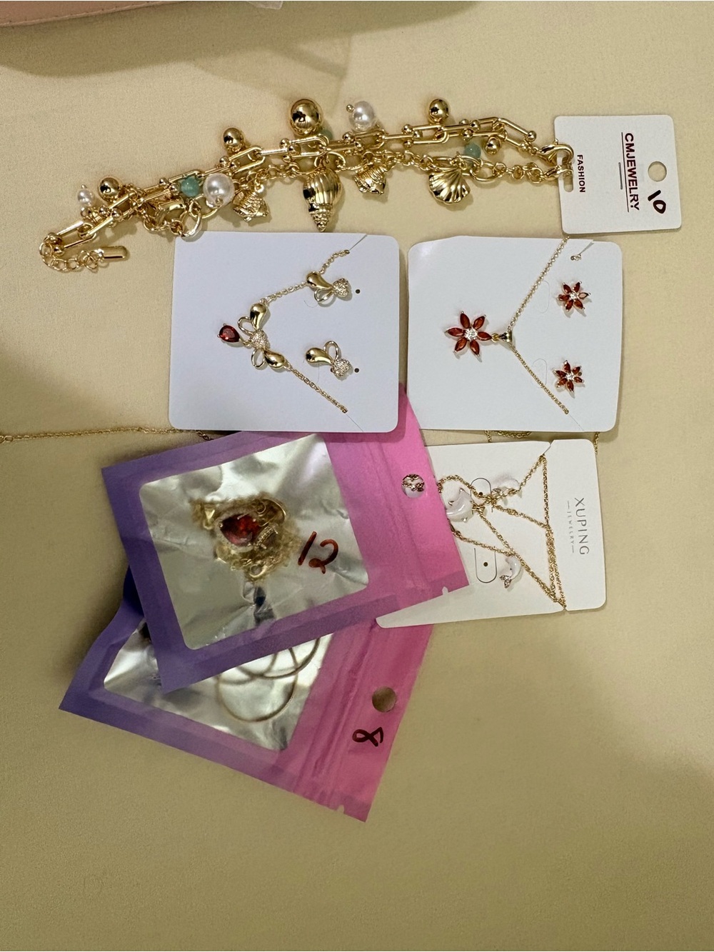 14k gold plated jewelry Set with charm bracelets